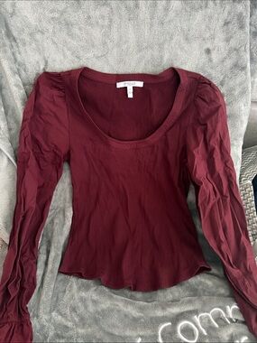 Derek Heart Burgundy Ribbed Scoop Neck Long Sleeve Top
